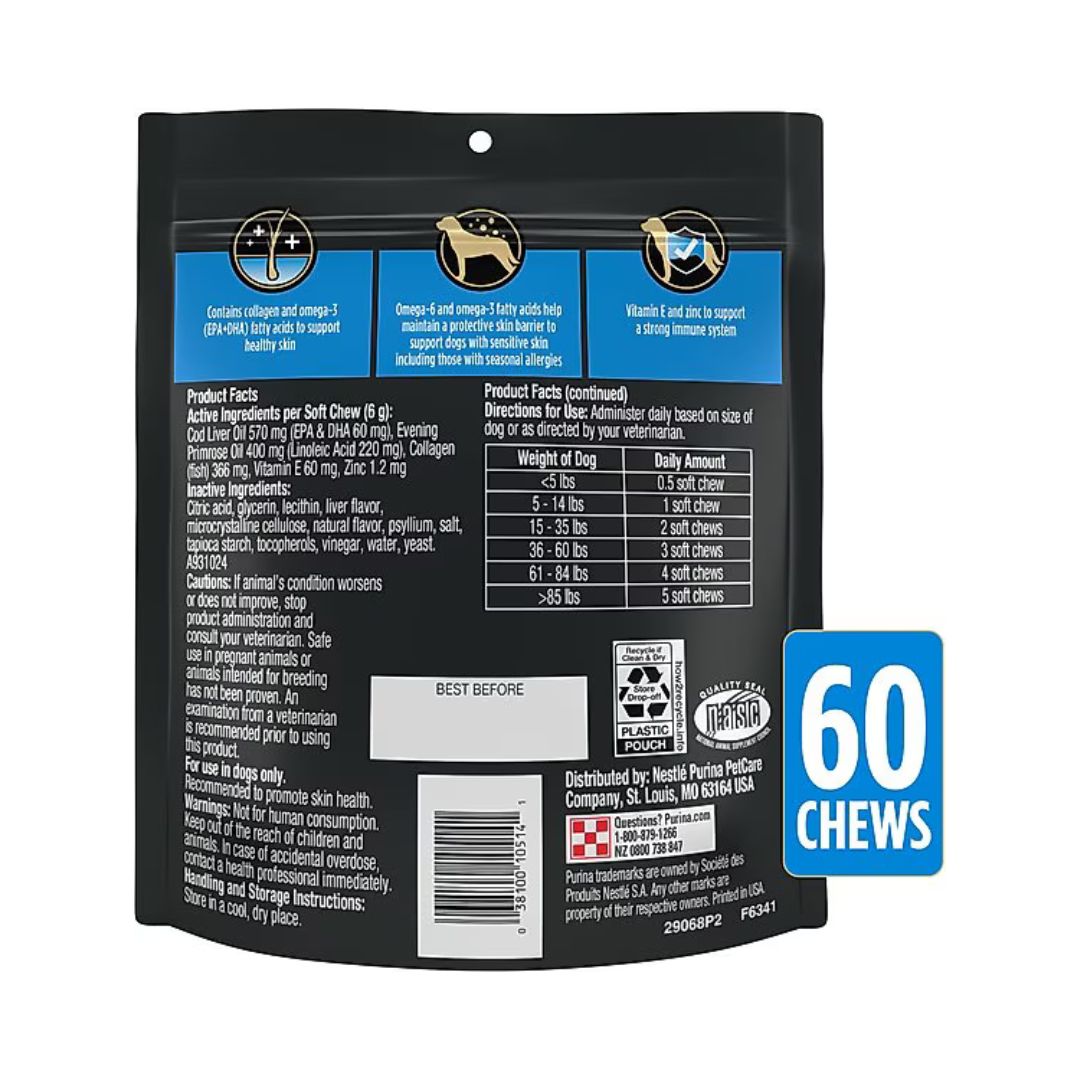 Purina Pro Plan Veterinary Diets Skin Care Soft Chew Supplement for Dogs, 60 count