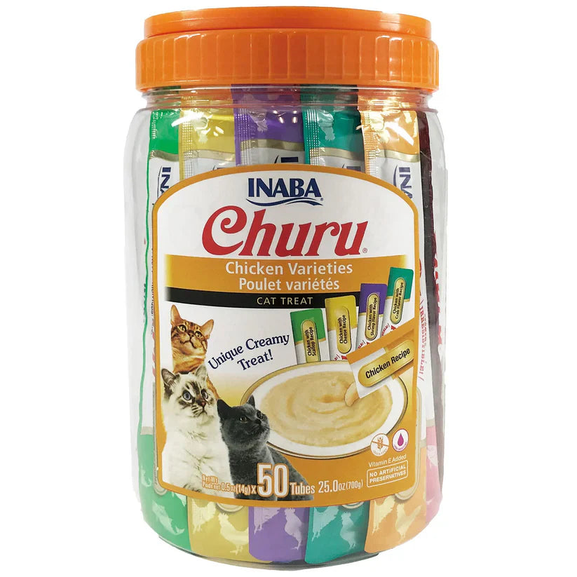 Inaba Churu Puree Cat Treats Variety Pack Chicken .5oz. 50 Pk