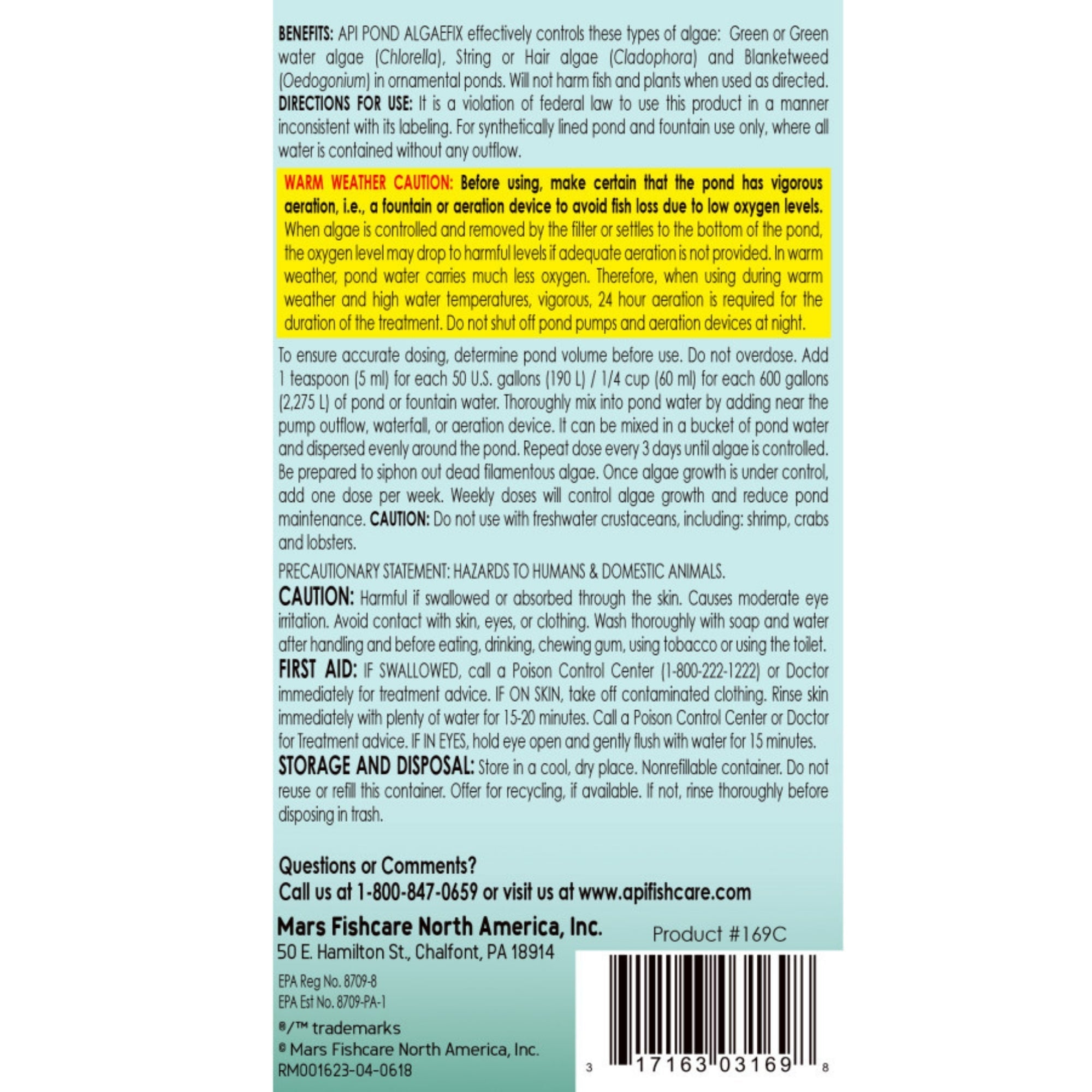 API Pond AlgaeFix Algae Control Solution 1ea/1 gal
