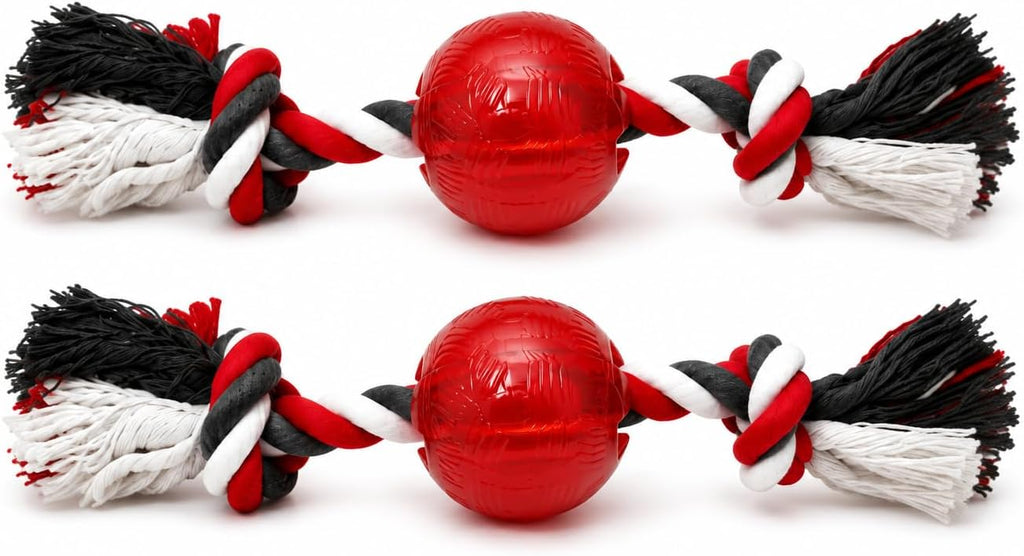 Strong Play Ball with Rope Dog Toy, Red, 2.5 in, Chew and Tug, 2 Pack Free Shipping*