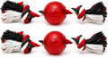 Strong Play Ball with Rope Dog Toy, Red, 2.5 in, Chew and Tug, 2 Pack Free Shipping*
