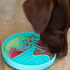 Messy Mutts Dog Silicone Interactive Lick Bowl Beach Pattern Teal