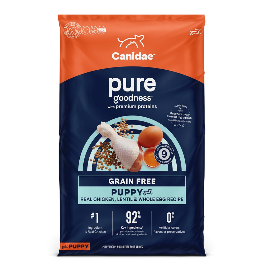 CANIDAE PURE Goodness Grain-Free LID Dry Puppy Food Real Chicken, Lentil & Whole Egg 4lb