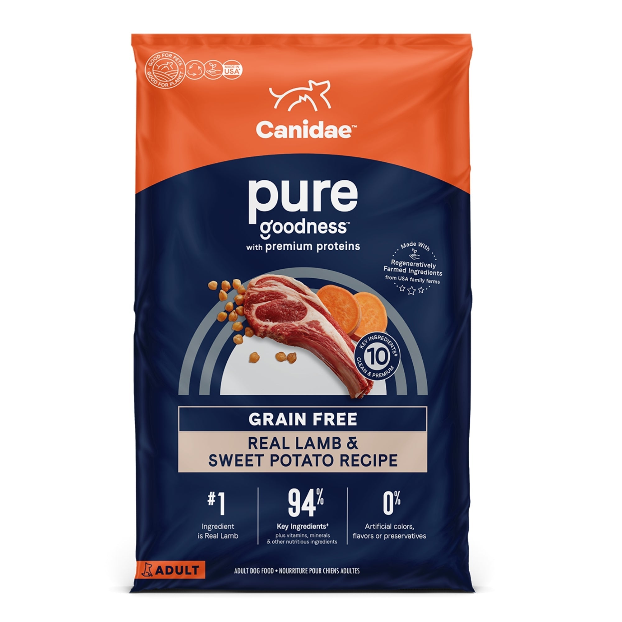 CANIDAE PURE Goodness Grain-Free LID Dry Dog Food Lamb & Pea 12lb