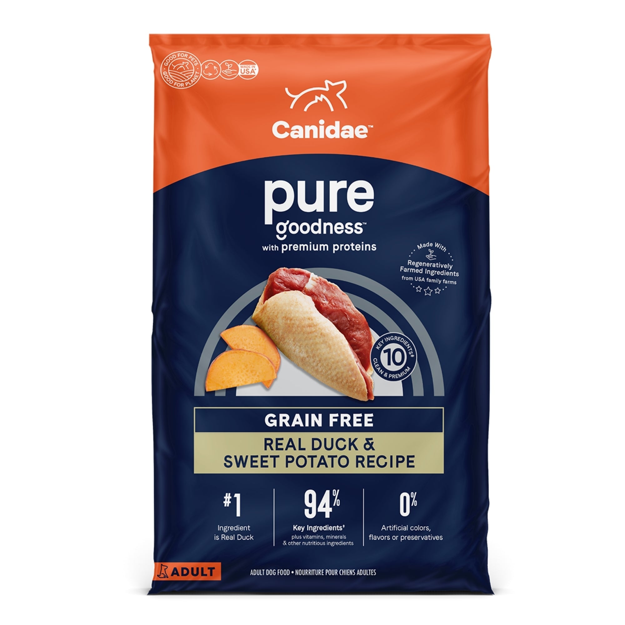 CANIDAE PURE Goodness Grain-Free LID Dry Dog Food Duck & Sweet Potato 4lb