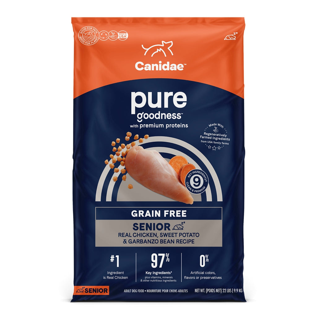 CANIDAE PURE Goodness Grain-Free LID Dry Senior Dog Food Chicken, Sweet Potato & Garbanzo Bean 22lb