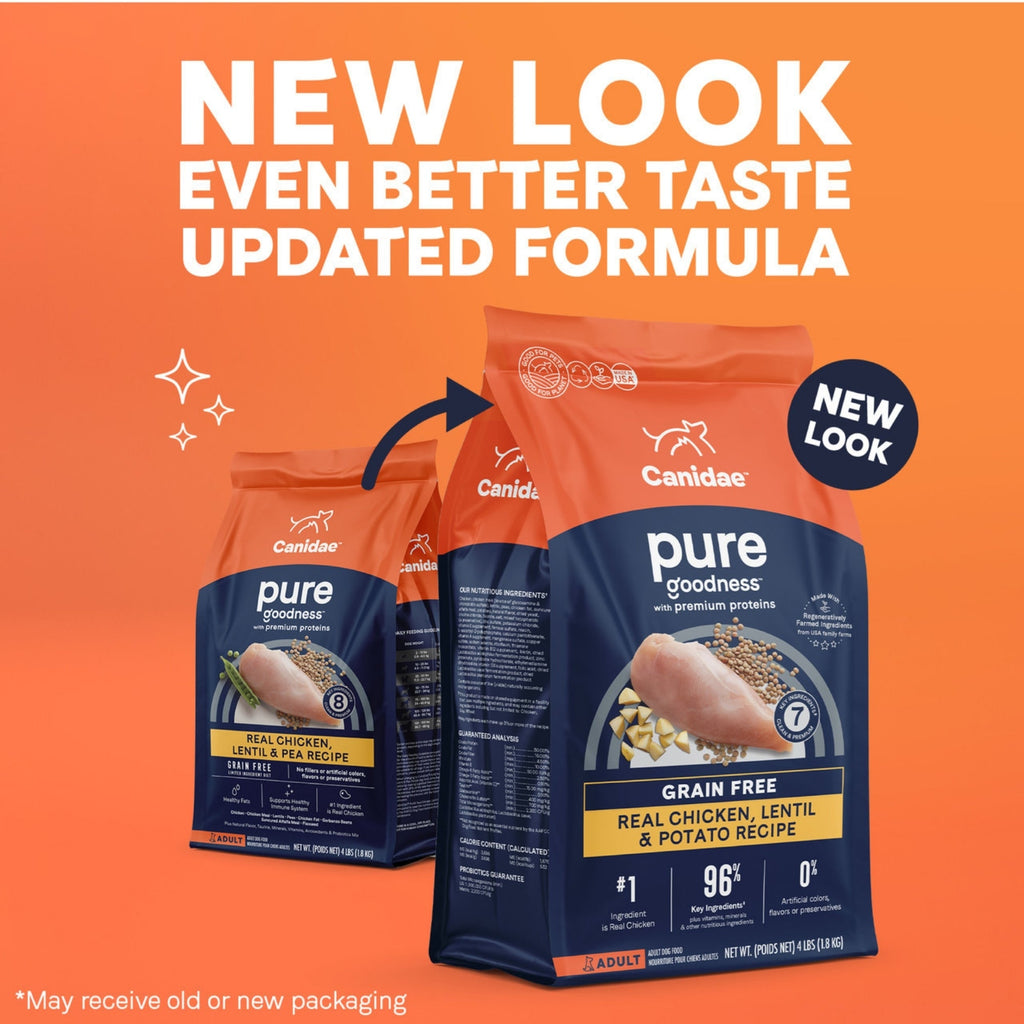 CANIDAE PURE Goodness Grain-Free LID Dry Dog Food Chicken, Lentil & Pea 4lb