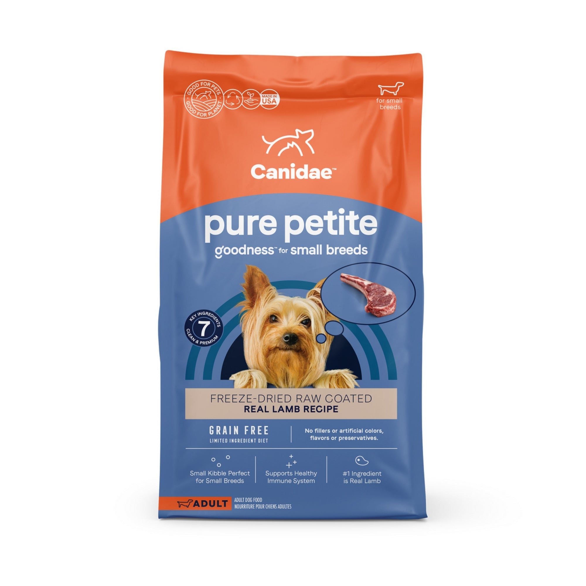 CANIDAE PURE Goodness Grain-Free LID Petite Small Breed Adult Coated Dry Dog Food Lamb 4lb