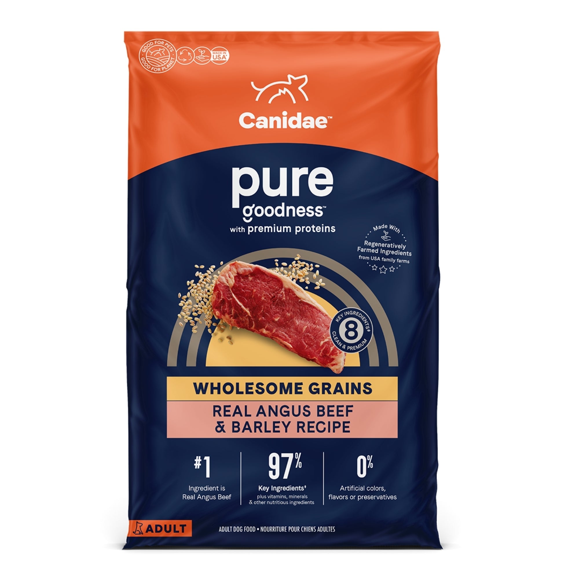 CANIDAE PURE Goodness w/Wholesome Grains Dry Dog Food Beef & Barley 22lb