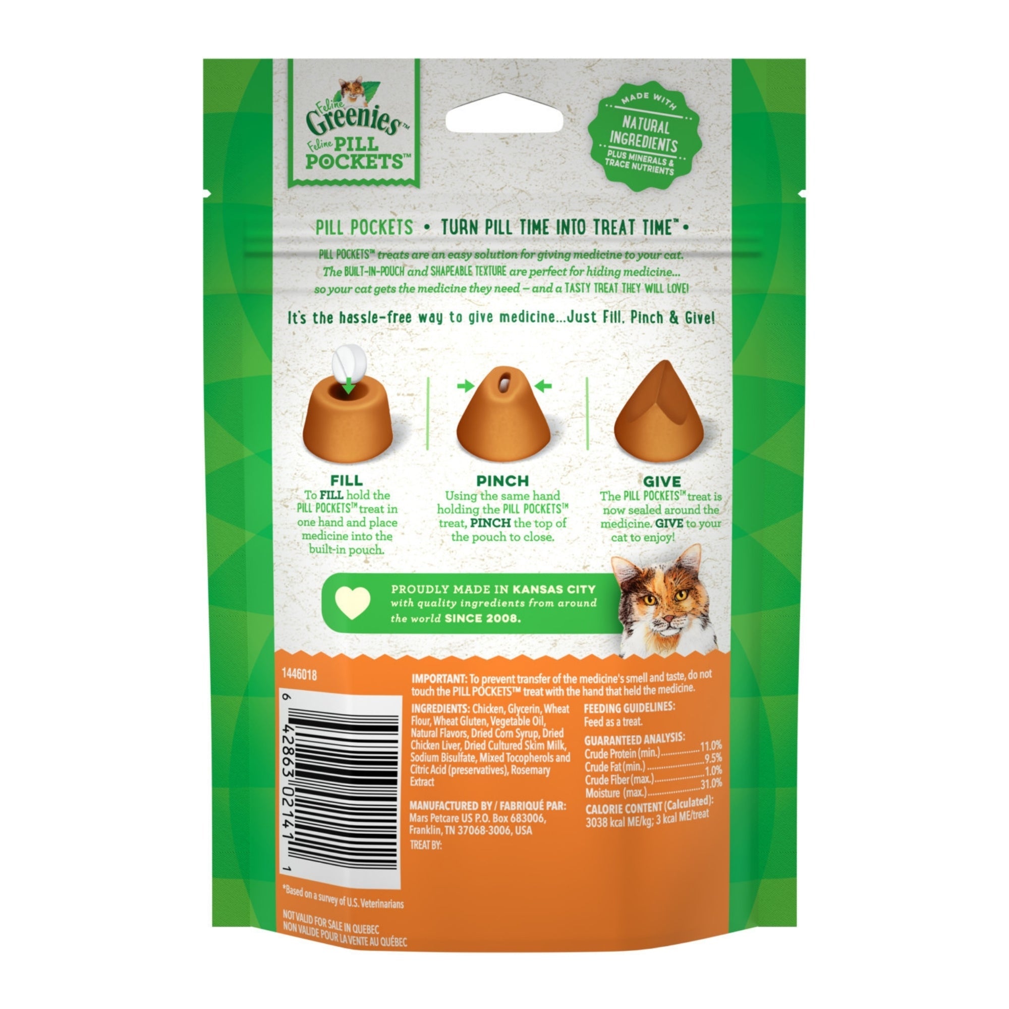 Greenies Feline Pill Pockets Cat Treats Chicken, 1ea/1.6 oz, 45 ct