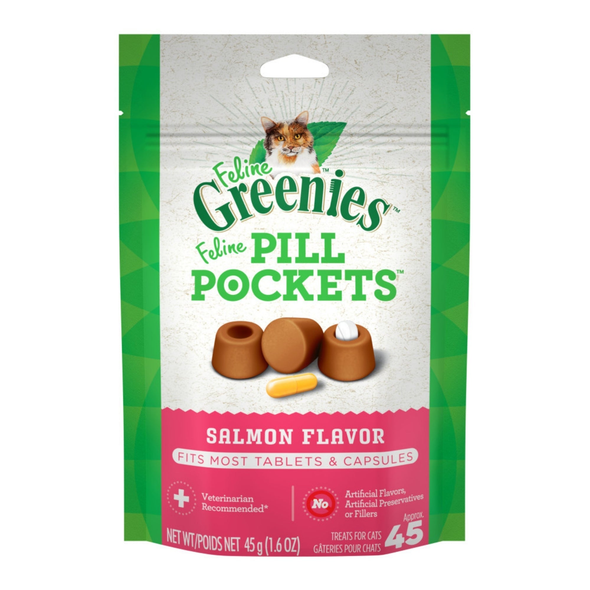 Greenies Feline Pill Pockets Cat Treats Salmon, 1ea/1.6 oz, 45 ct