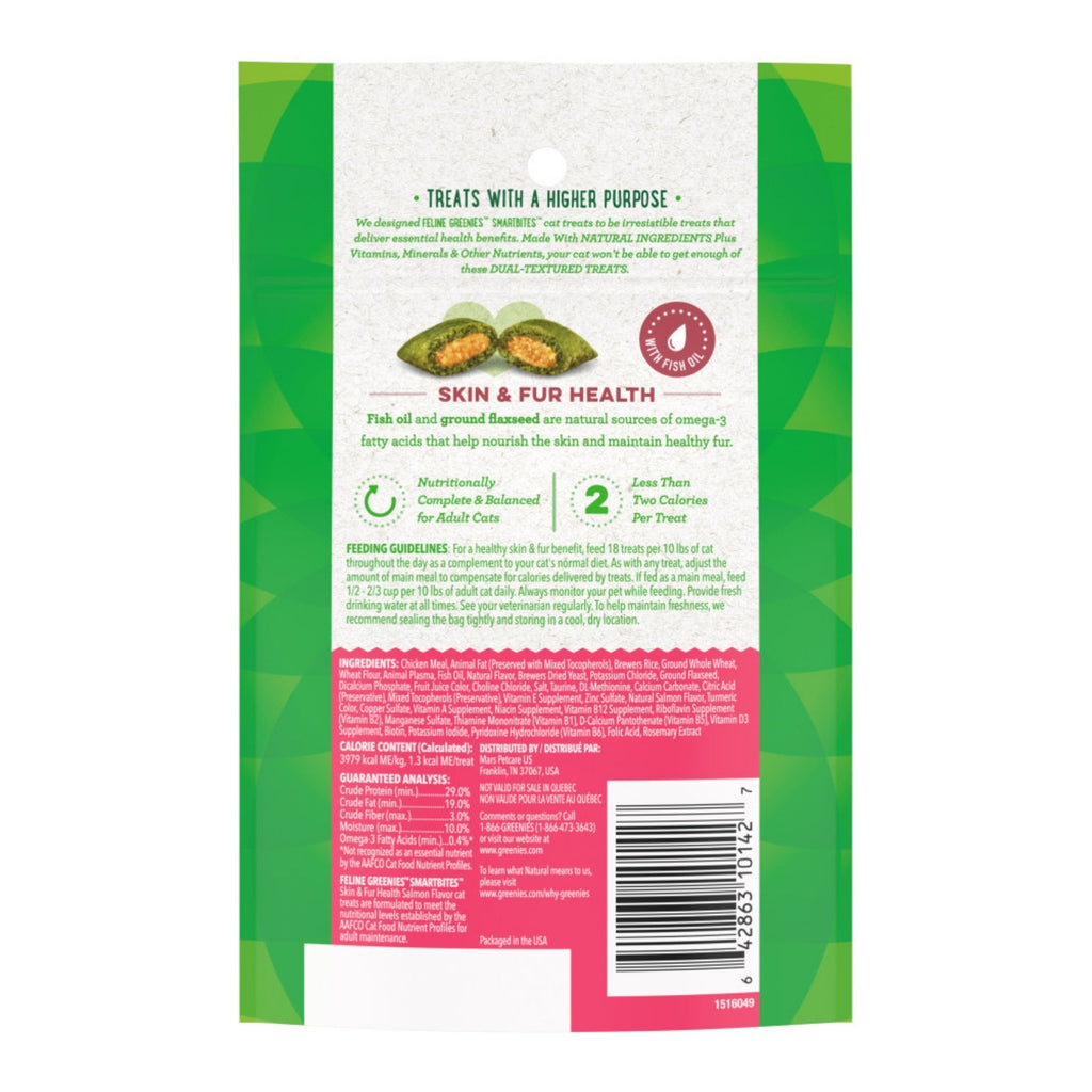 Greenies Feline SmartBites Skin  Fur Crunchy  Soft Adult Cat Treats Salmon, 1ea/2.1 oz