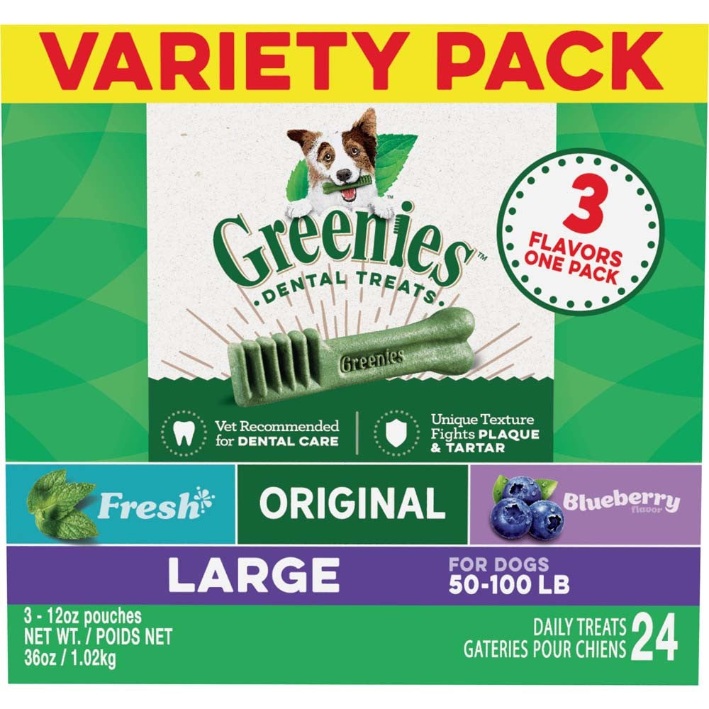 Greenies 3Flavor Variety Pack Dog Dental Treat Large, 1ea/36 oz, 24 ct