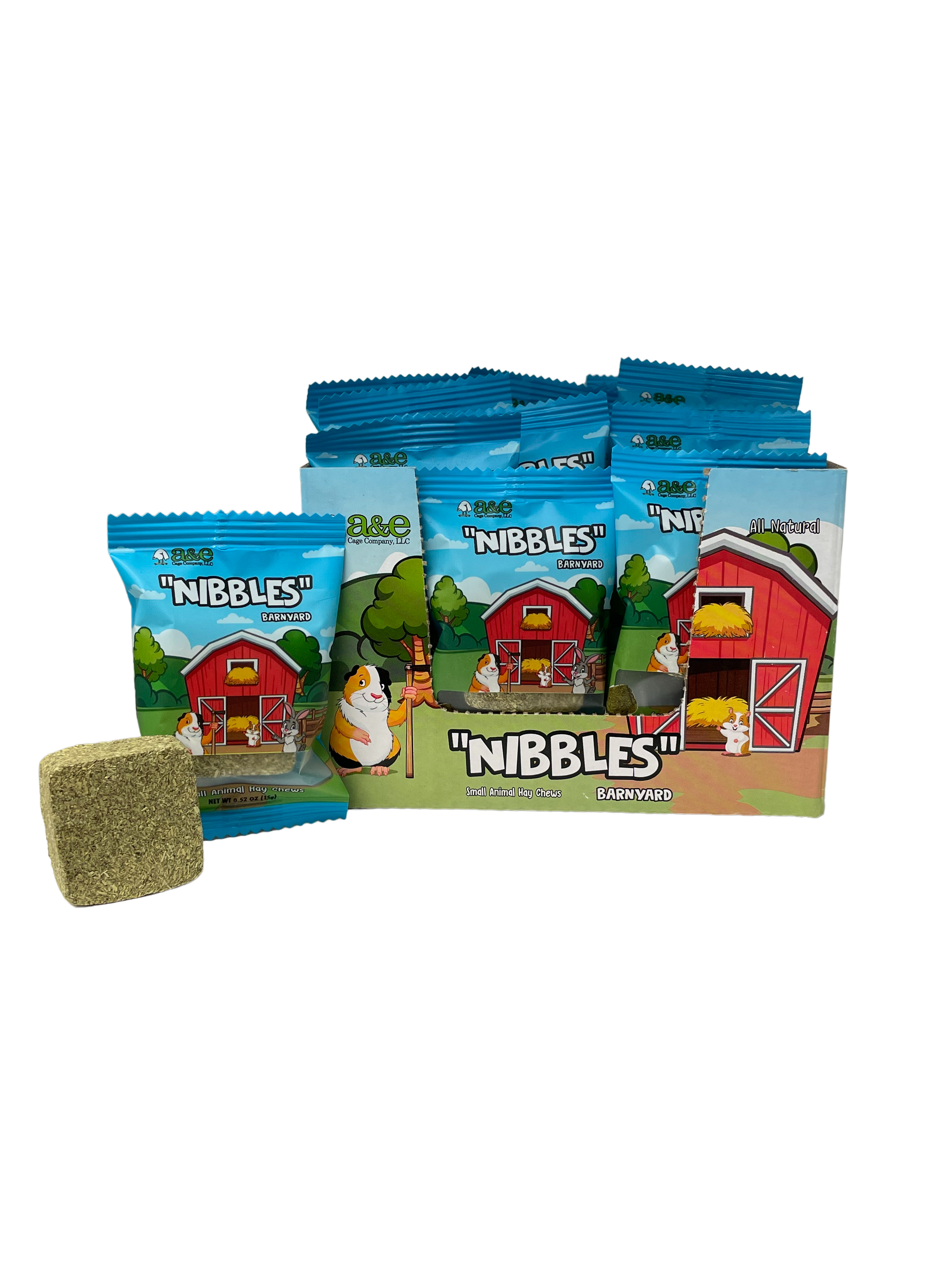 A and E Cages Barnyard Nibbles Hay Chew Small Animal Bites Round 32pc Display