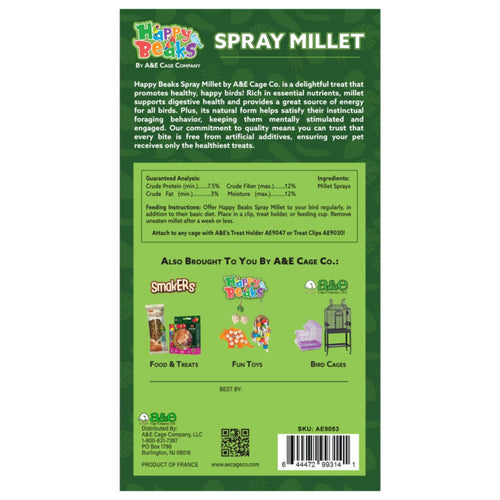 A & E Cages Happy Beaks Spray Millet Bird Treat 1ea/3oz.