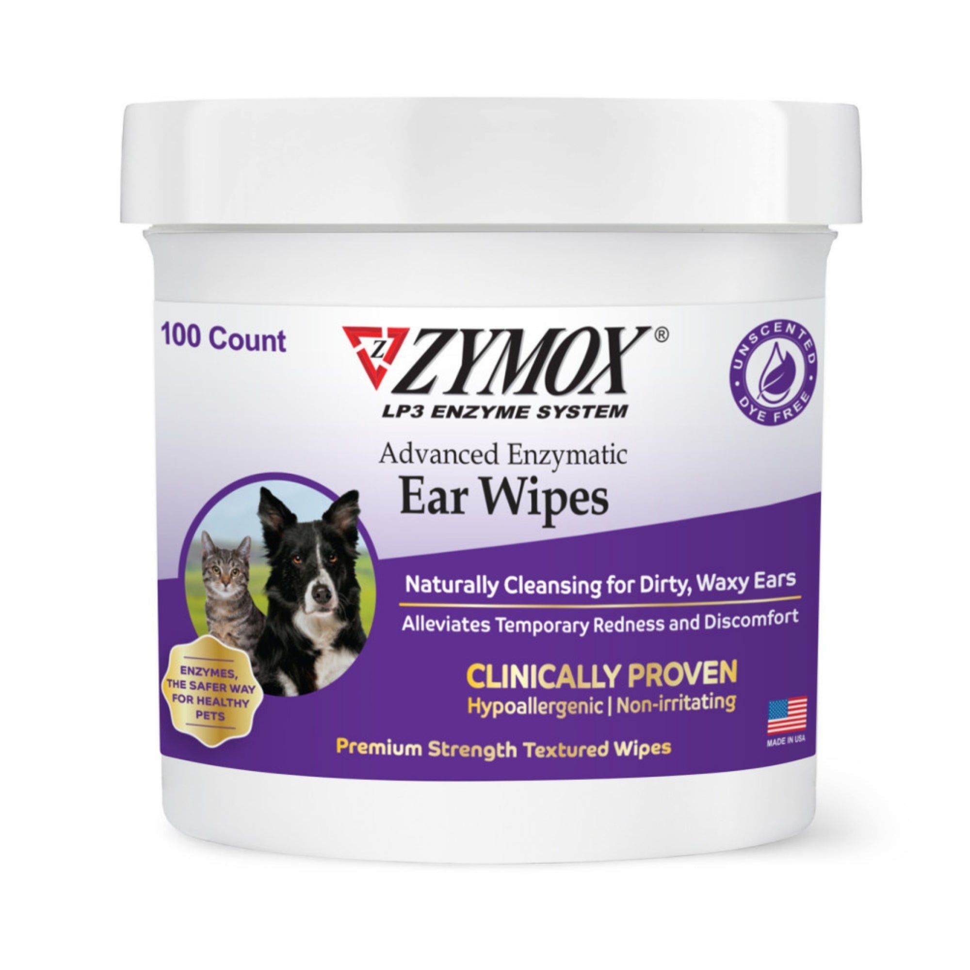 Zymox Advanced Enzymatic Ear Wipes for Cats  Dogs 1ea/100 ct