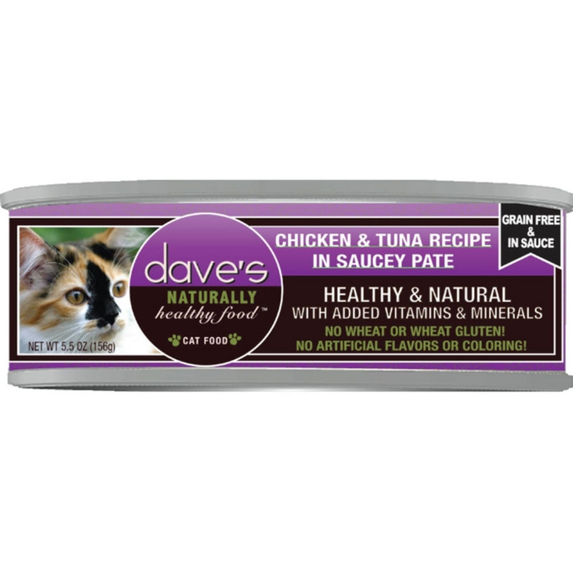 Dave's Pet Food Cat Saucey Pate Grain Free Chicken & Tuna 5.5oz. (Case of 12)