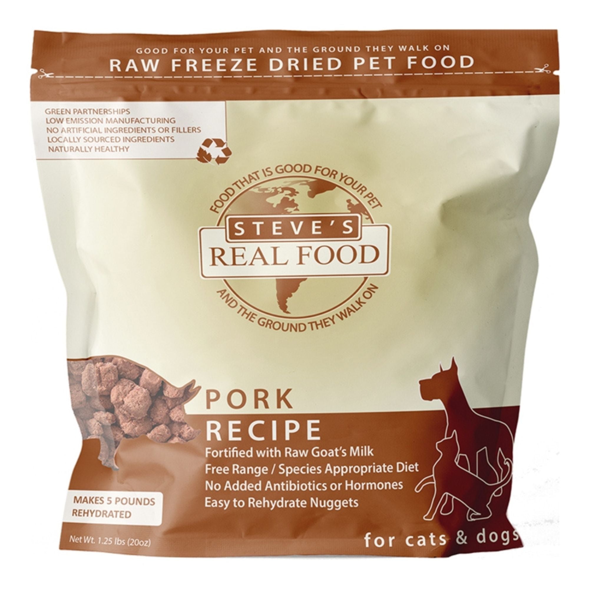 Steve's Real Food Dog & Cat Freeze-Dried Pork Nuggets 1.25Lbs
