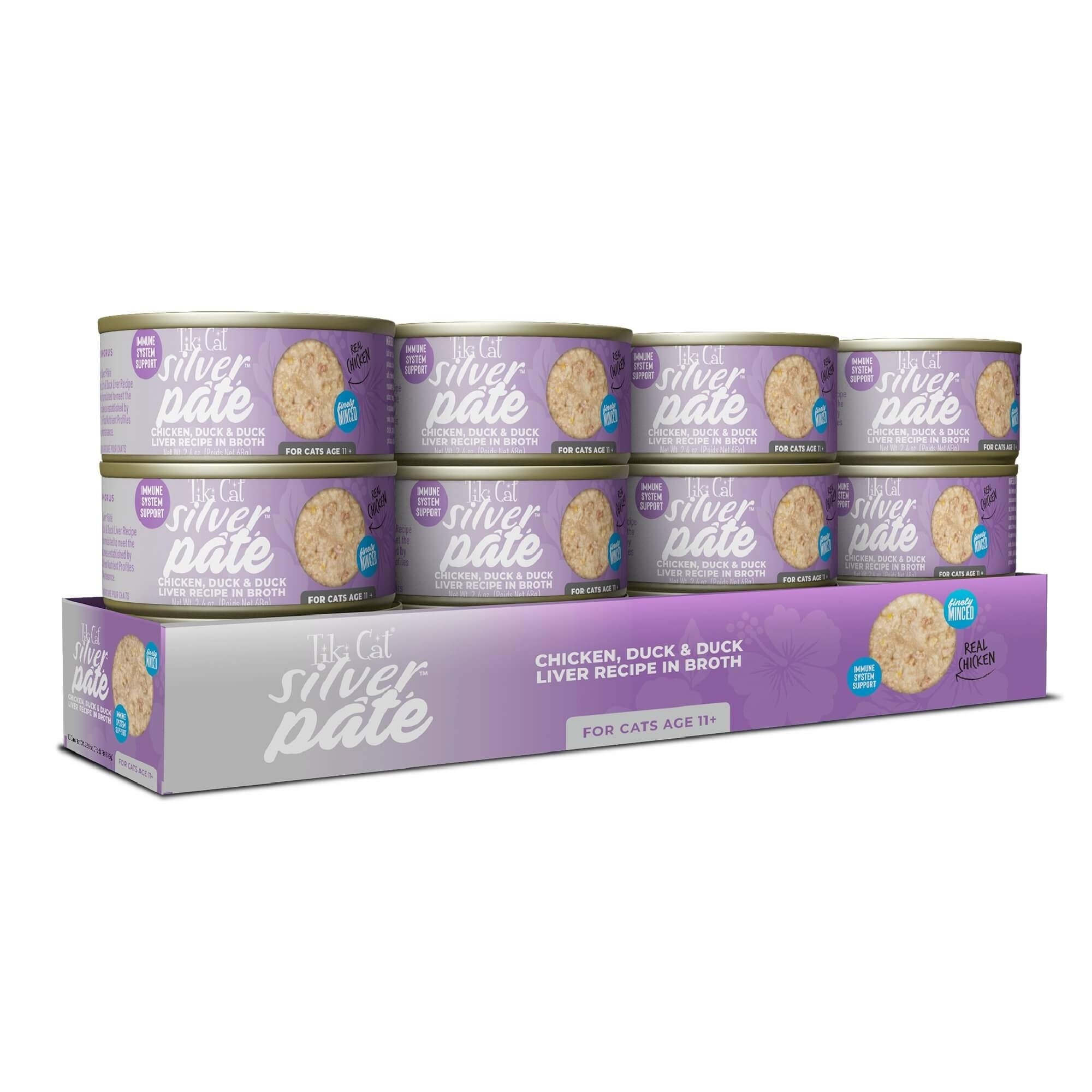 Tiki Pet Cat Silver Pate Chicken, Duck, Duck Liver 2.4oz. (Case of 12)