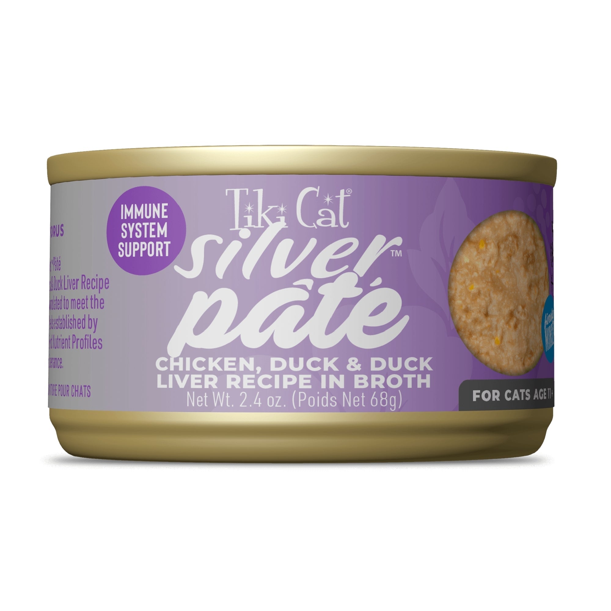 Tiki Pet Cat Silver Pate Chicken, Duck, Duck Liver 2.4oz. (Case of 12)