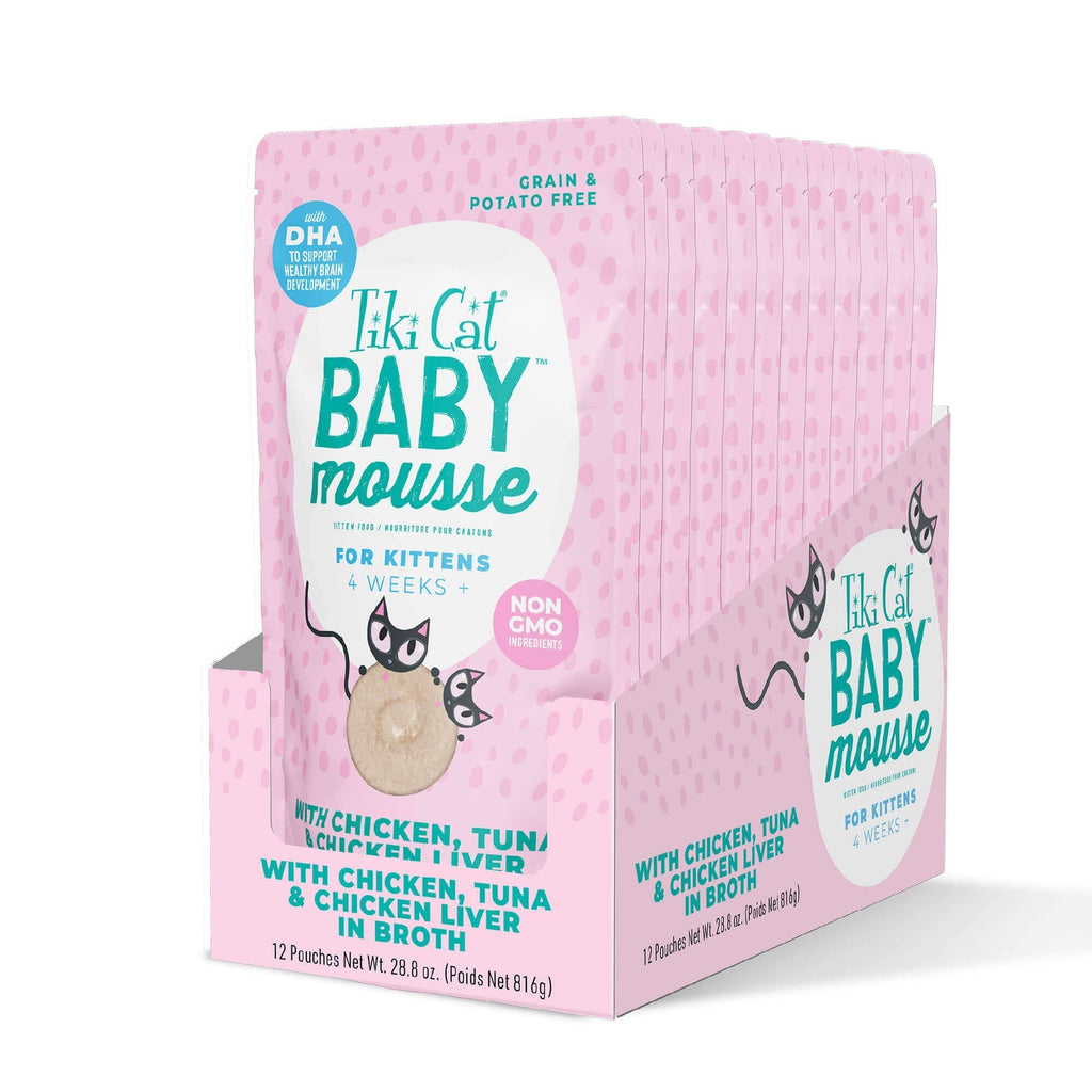 Tiki Pet Cat Mousse Kitten Chicken, Tuna, Chicken Liver 2.4oz. (Case of 12)
