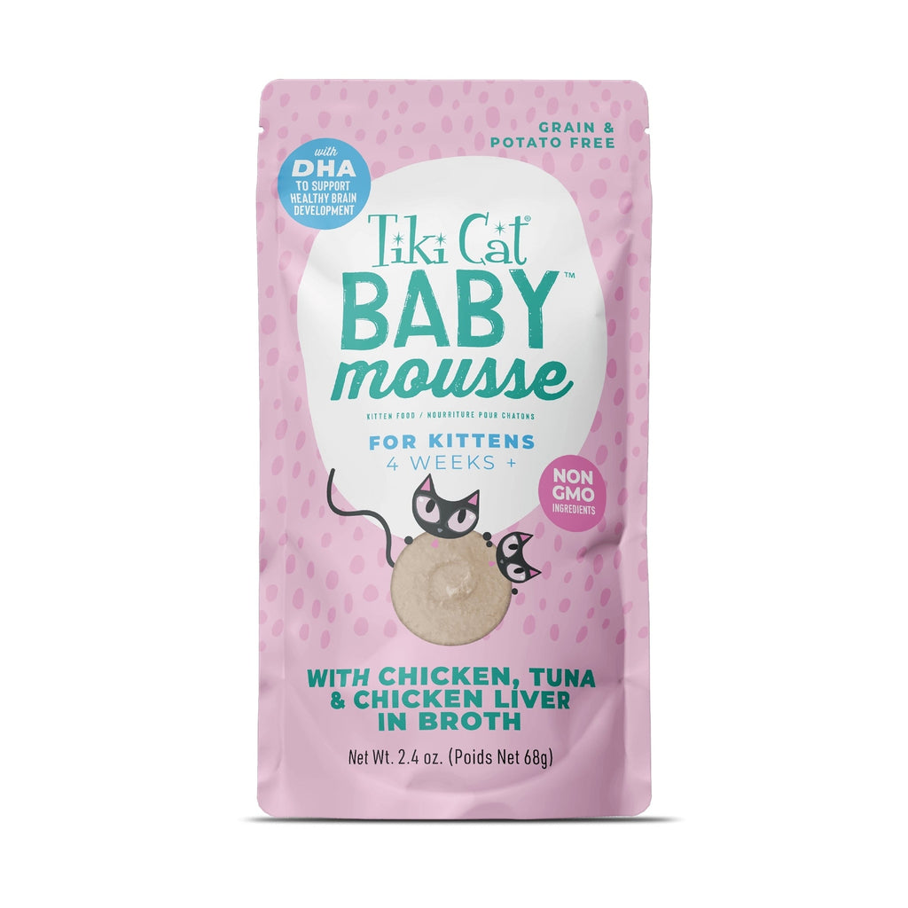 Tiki Pet Cat Mousse Kitten Chicken, Tuna, Chicken Liver 2.4oz. (Case of 12)