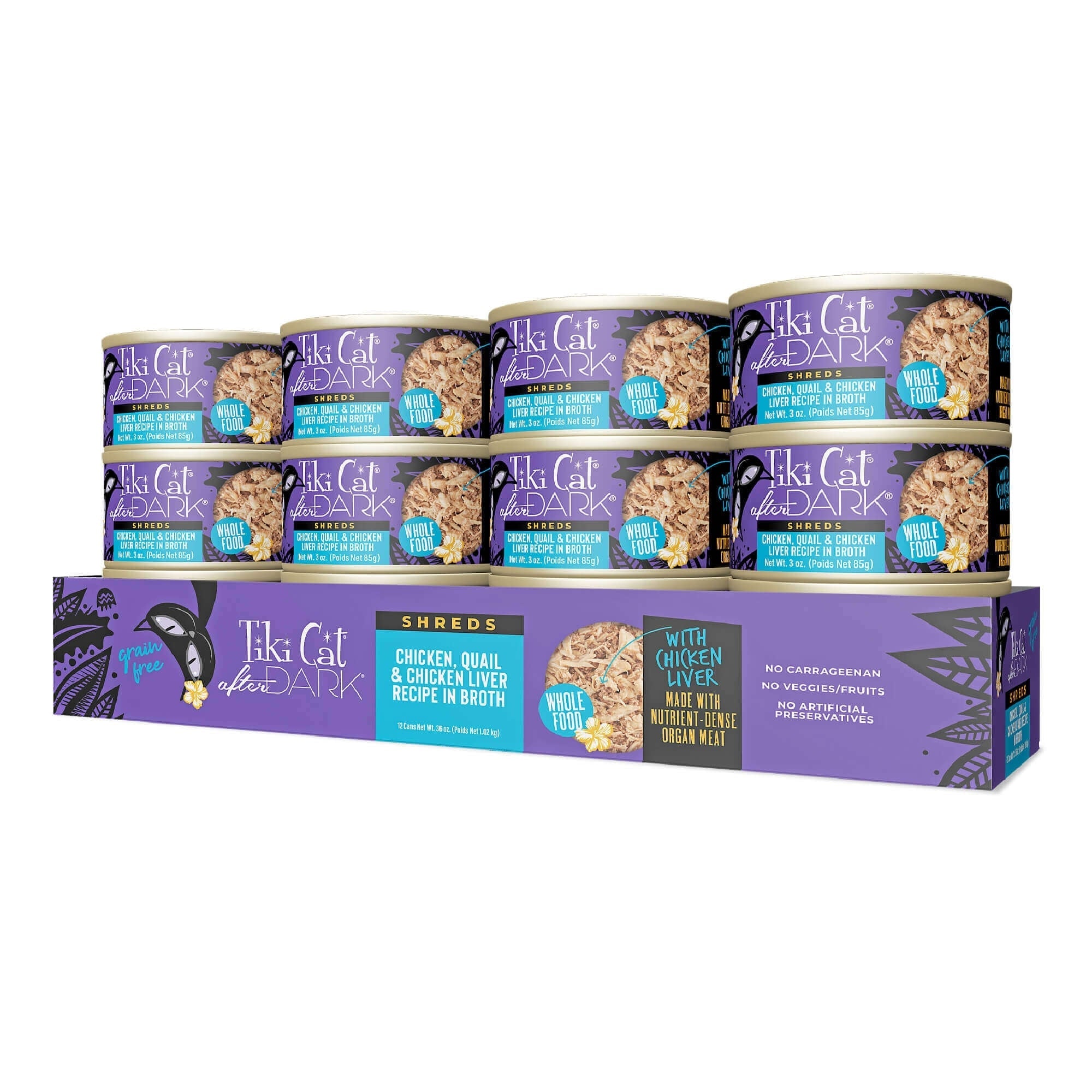 Tiki Pet Cat After Dark Shreds Chicken & Quail 3oz. (Case of 12)