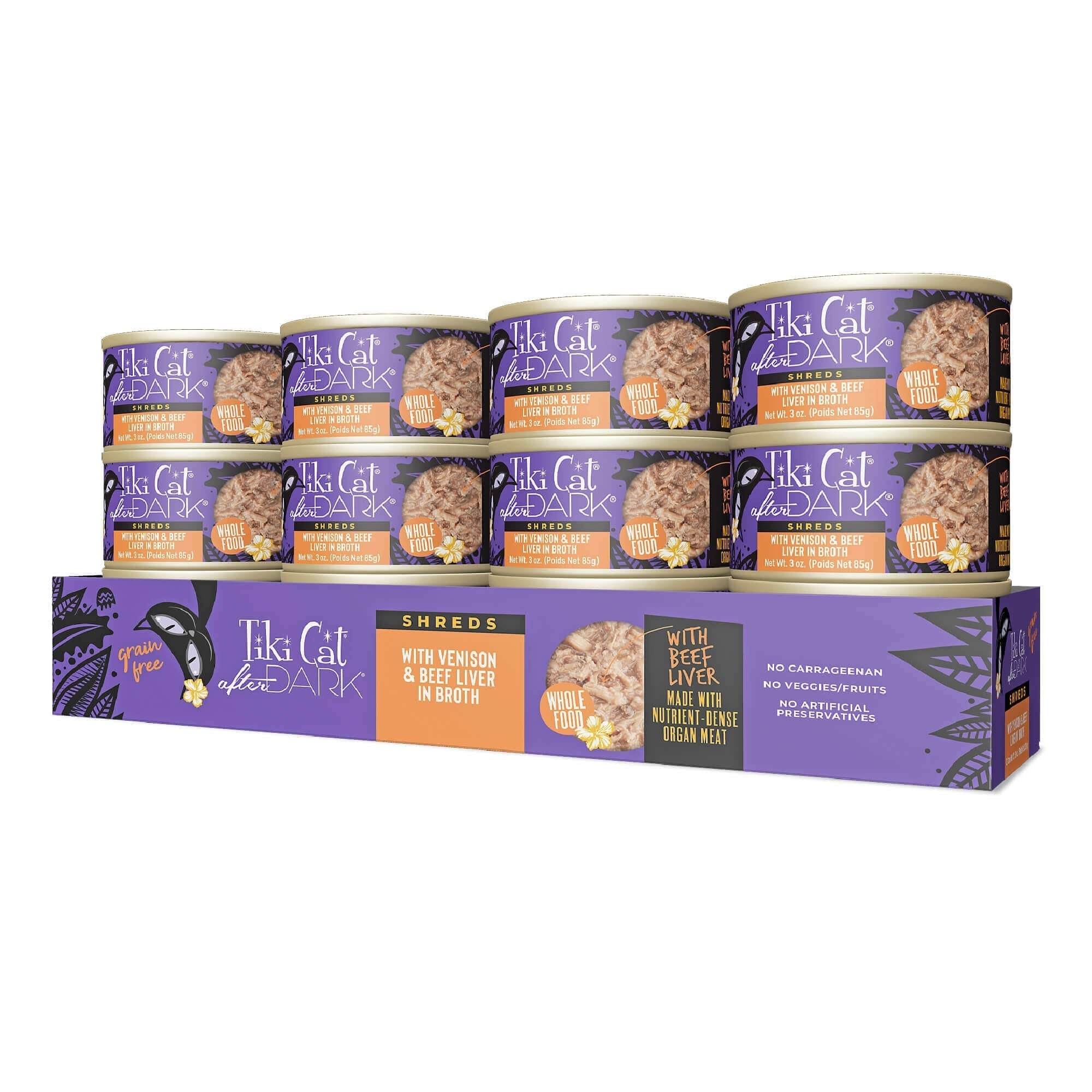 Tiki Pet Cat After Dark Shreds Venison & Beef Liver 3oz. (Case of 12)