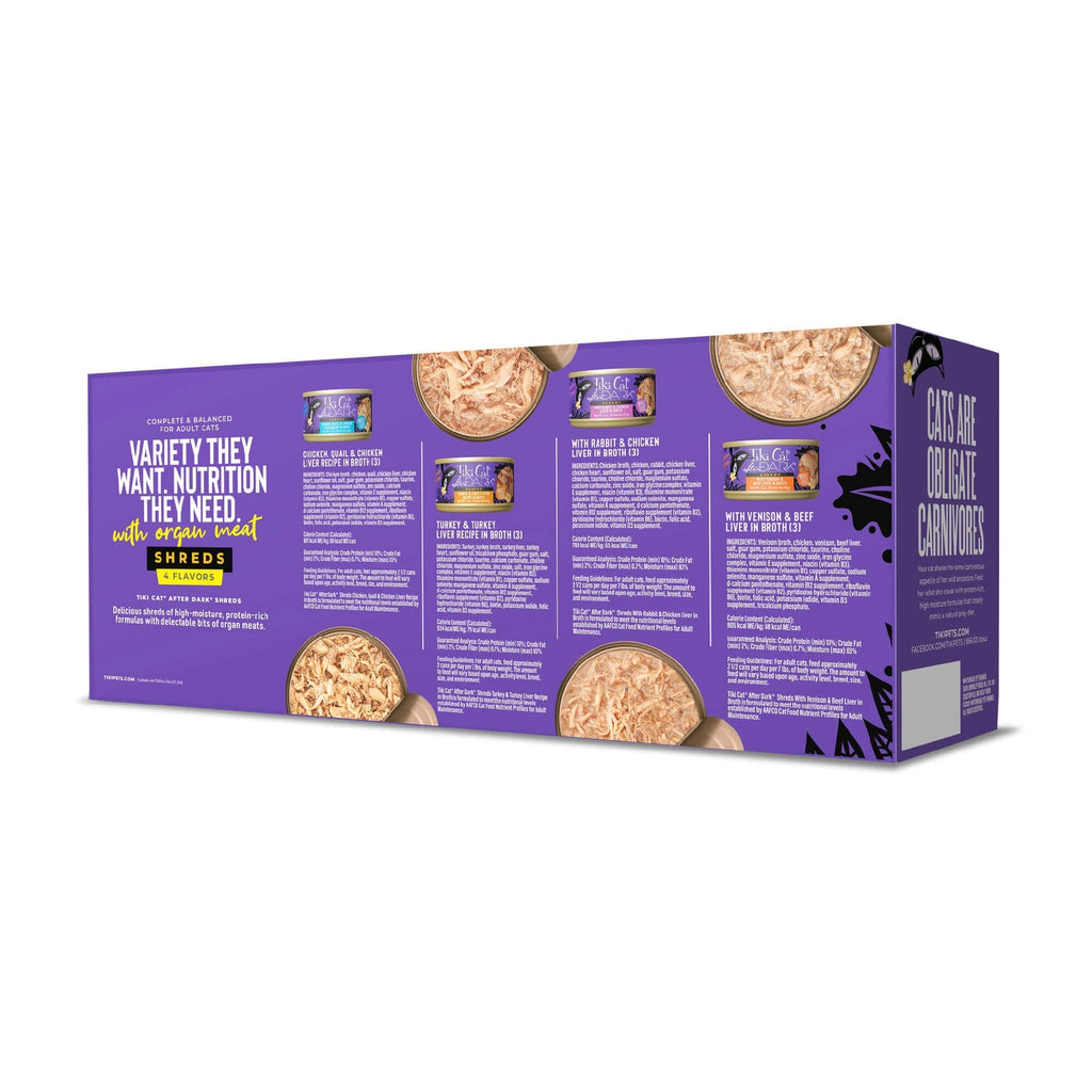 Tiki Pet Cat After Dark Shreds 3oz. Variety Pack (Case of 12)