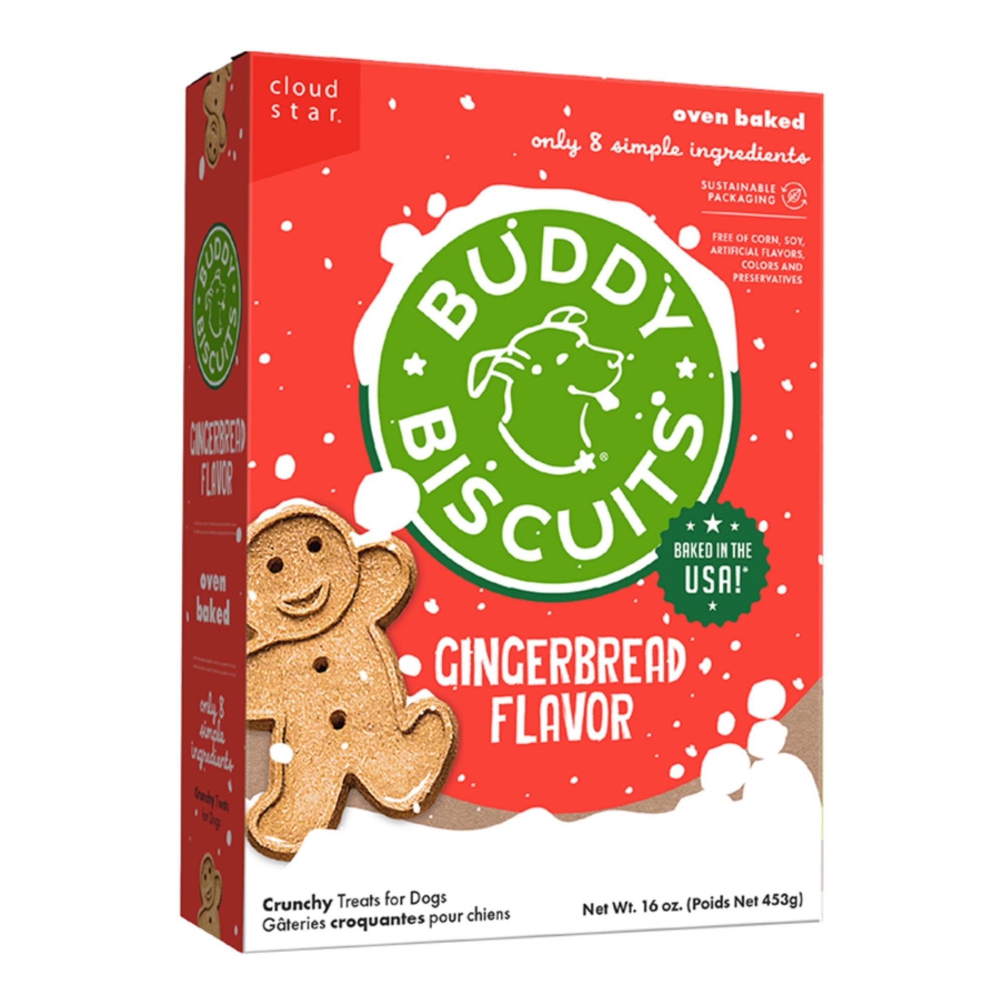 Cloud Star Dog Buddy Biscuits Crunchy Gingerbread 16oz.