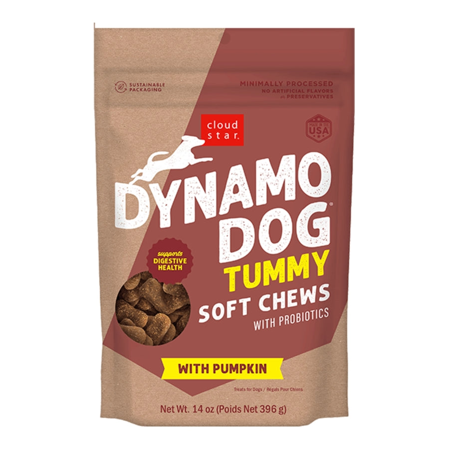 Cloud Star Dynamo Dog Tummy Soft Chews Pumpkin and Ginger Formula Dog Treats, 14-Oz. Bag