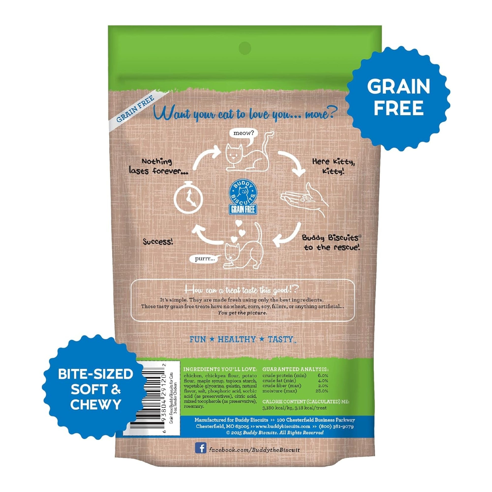 Cloud Star Grain-Free Buddy Biscuits With Tender Chicken Cat Treats; 3oz. Bag