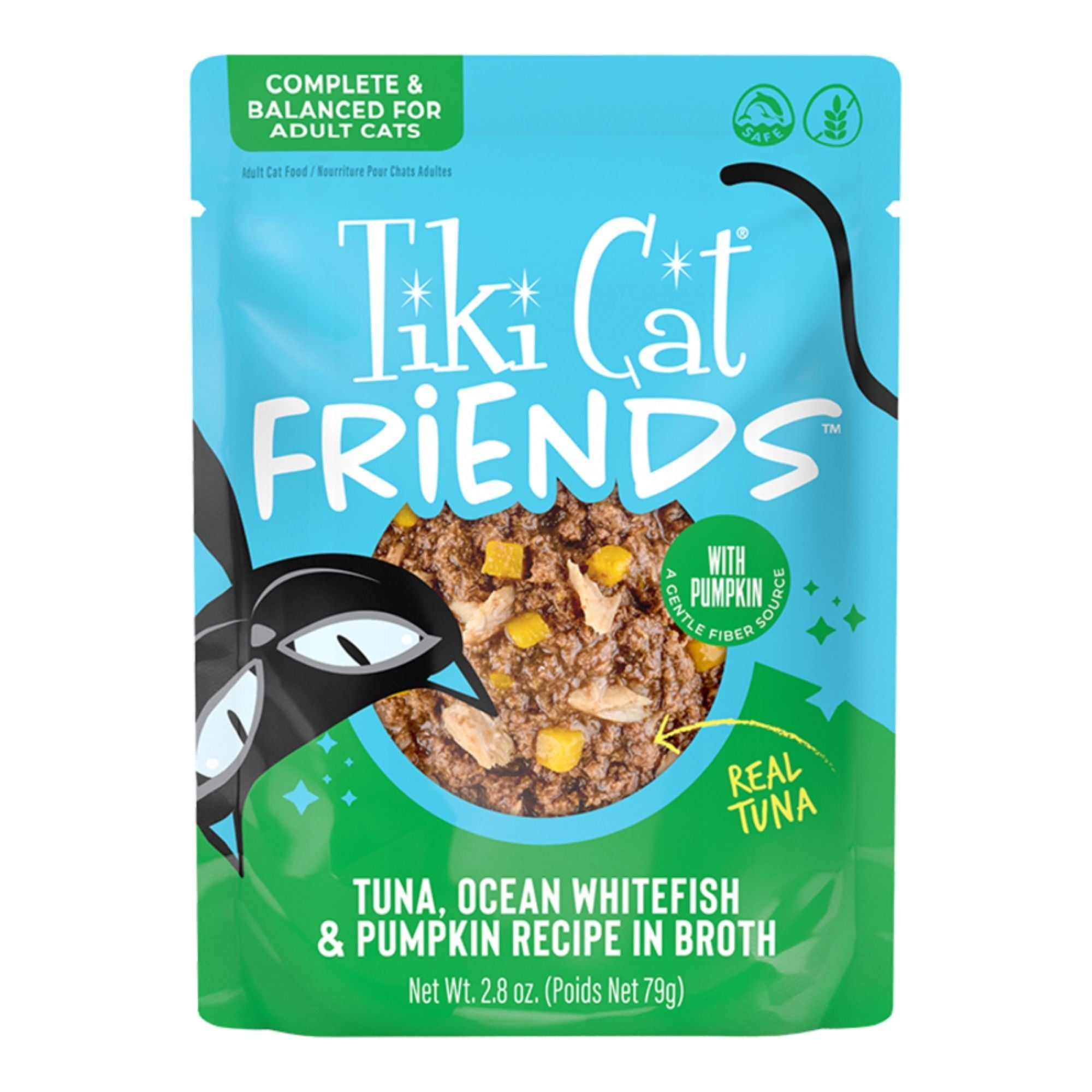 Tiki Pets Cat Friends Tuna Ocean Whitefish & Pumpkin 2.8oz.  Pouch (Case of 12)