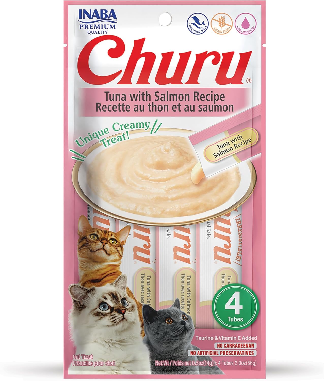 Inaba Churu Puree Cat Treats Tuna/Salmon .5oz. 4 Pk (Case of 6)