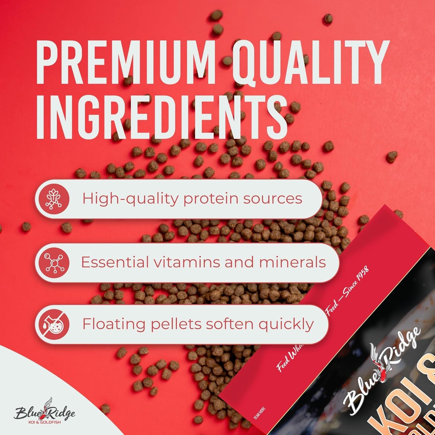 Blue Ridge Fish Hatchery Growth Formula Pellet Fish Food for Koi and Goldfish 1ea/2 lb, LG