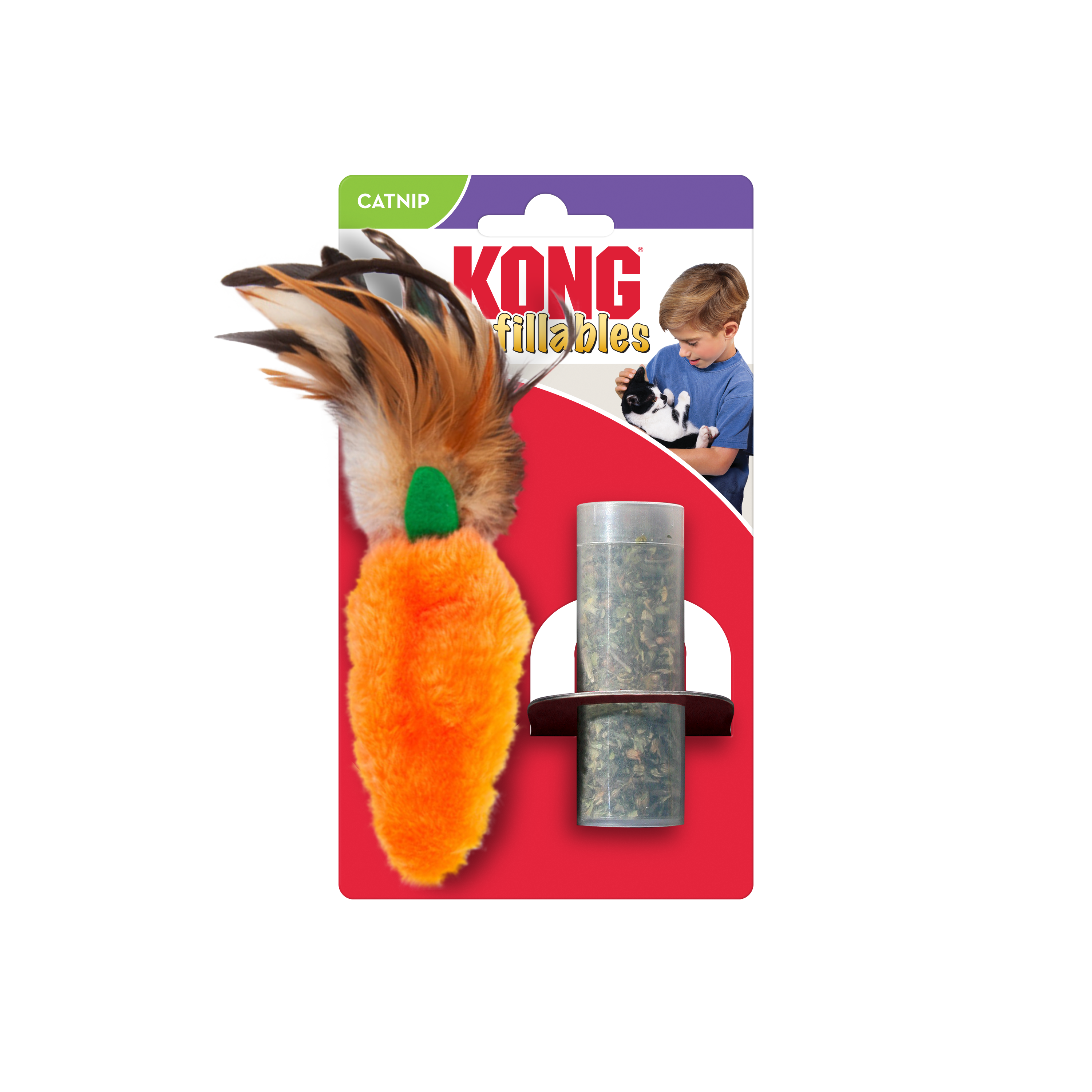 KONG Refillables Catnip Carrot with Feather Cat Toy Orange 1ea/One Size