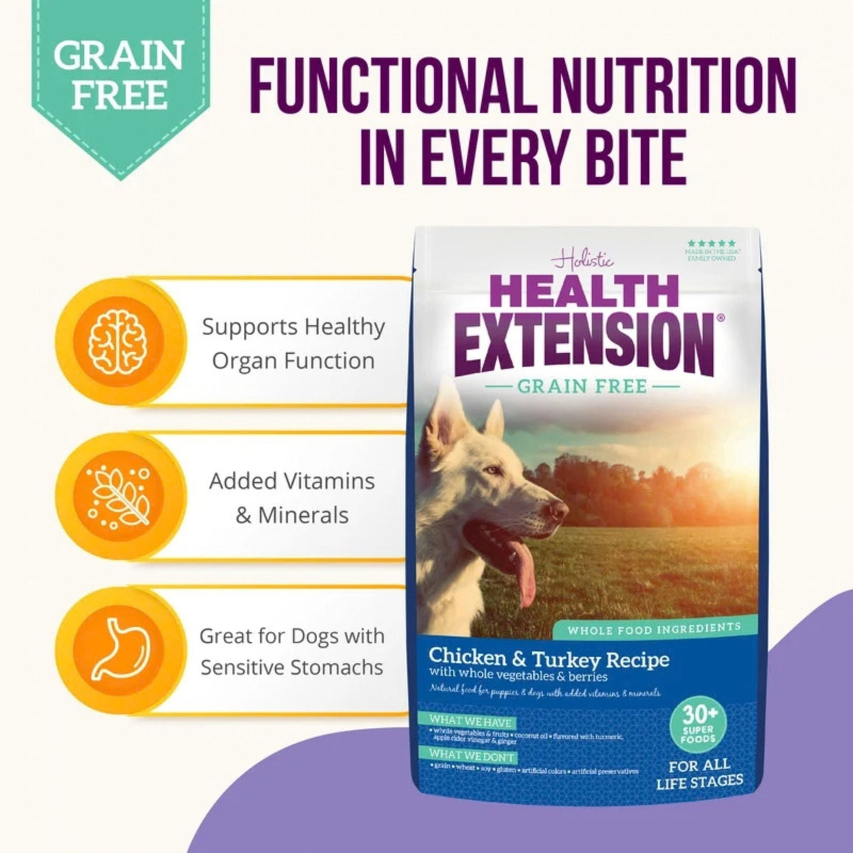 Health Extension Grain Free Chicken / Turkey Dry Dog Food 1lb.