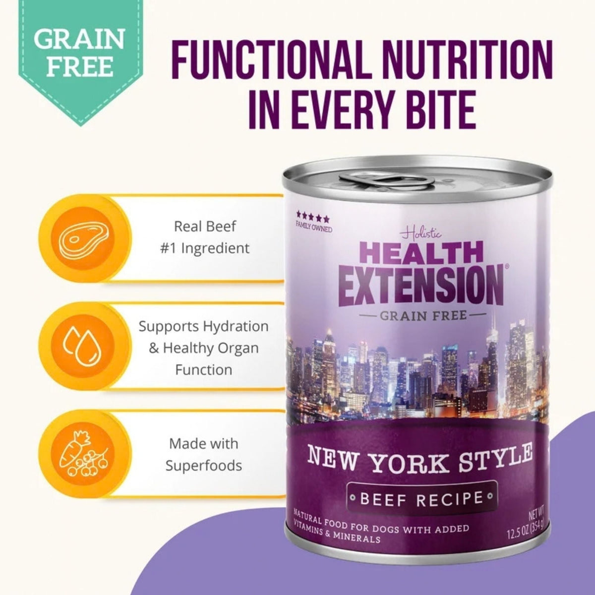 Health Extension Grain Free New York Style Beef Recipe Canned 12.5oz. (Case of 12)
