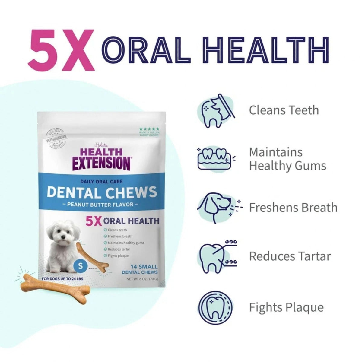 Health Extension Medium Peanut Butter Dental Chews 8 pack