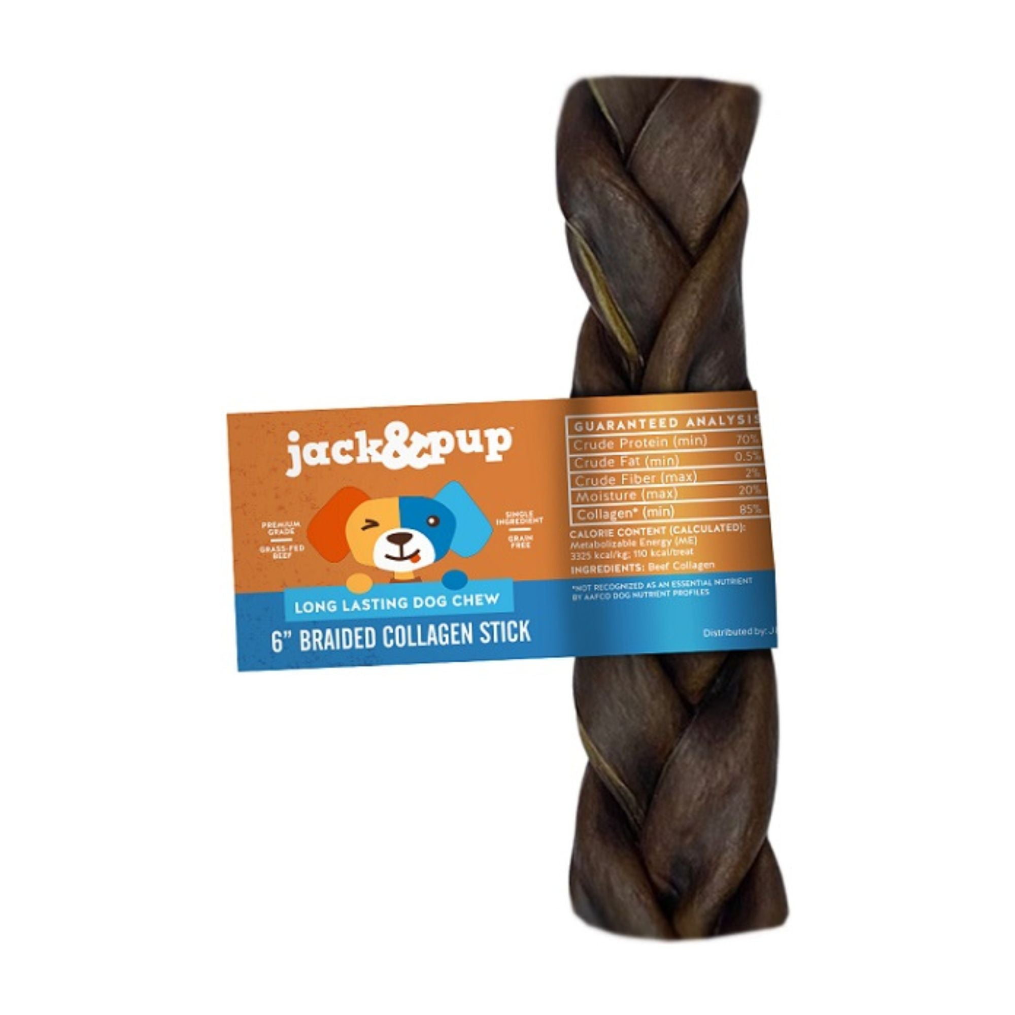 Jack & Pup Dog 6" Collagen Braided Stick 40Ct Display Box