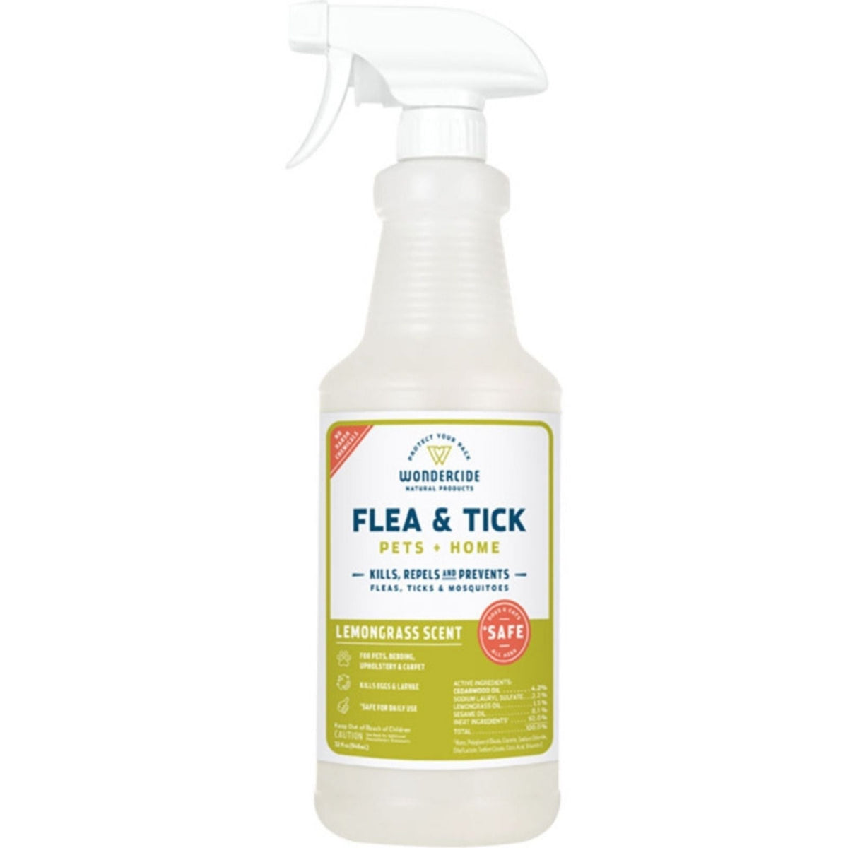 Wondercide Dog & Cat Lemongrass Flea & Tick Spray For Pets & Home With Natural Essential Oils 32oz.