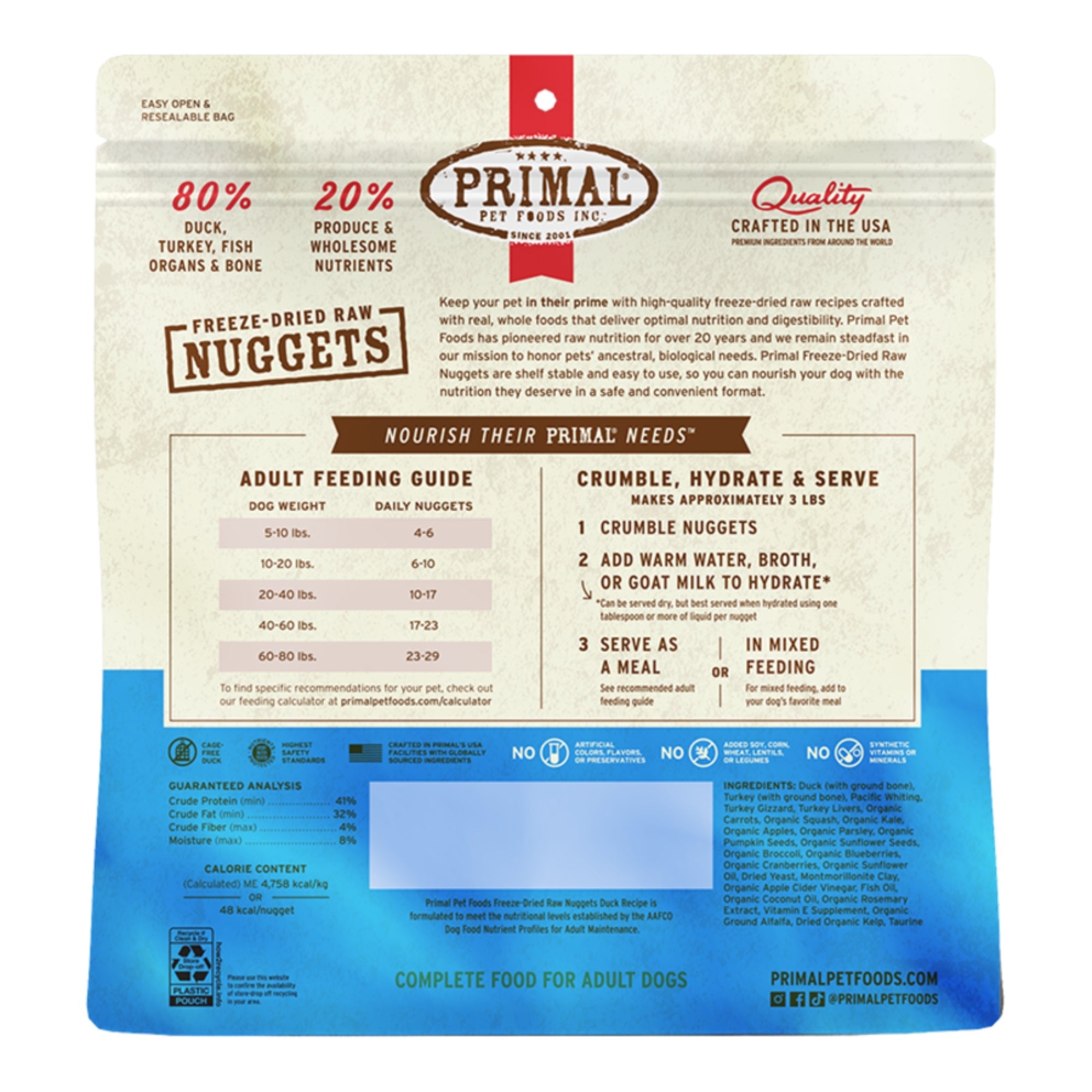 Primal Dog Freeze-Dried Duck Made With Turkey & Fish Formula Nuggets 14oz.