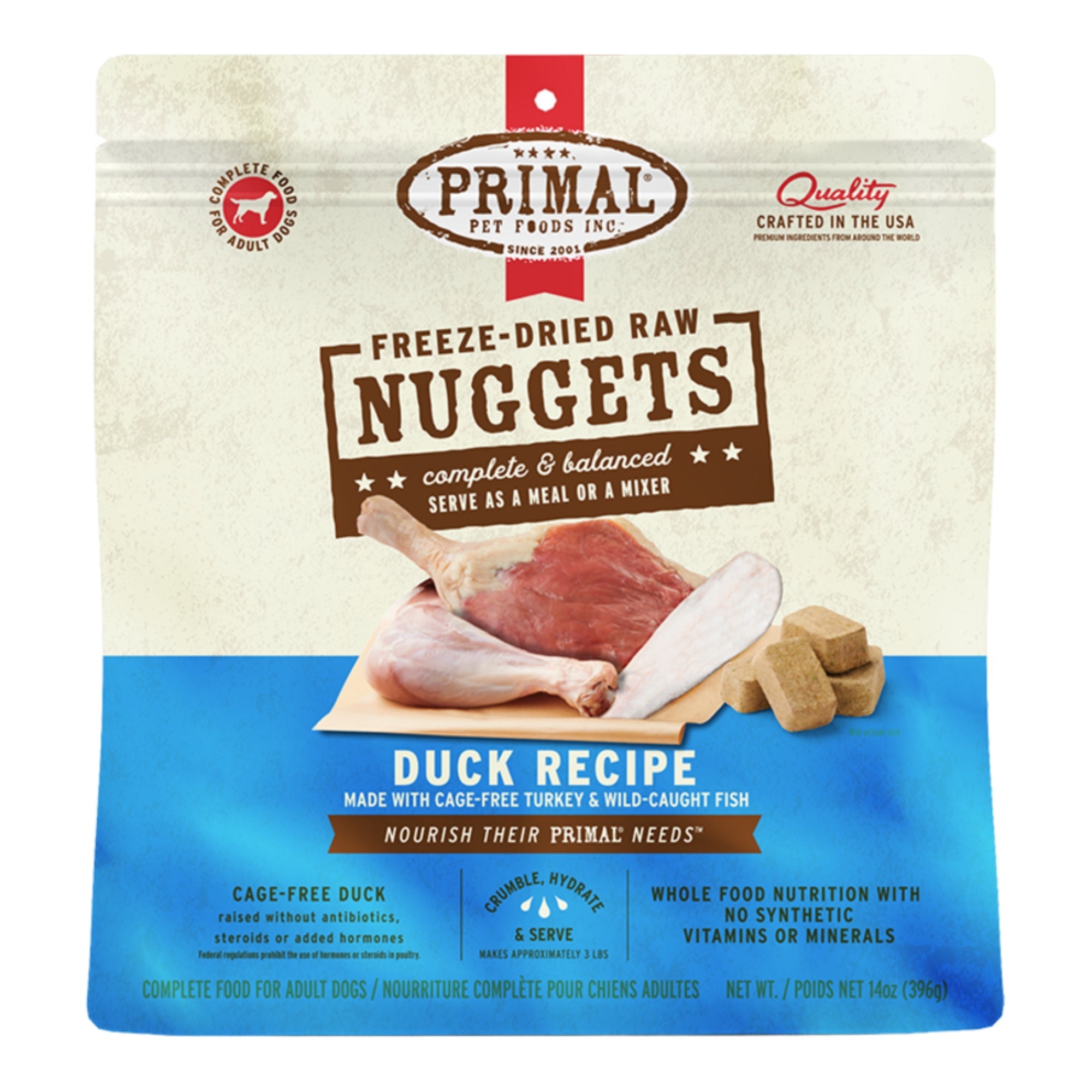 Primal Dog Freeze-Dried Duck Made With Turkey & Fish Formula Nuggets 14oz.