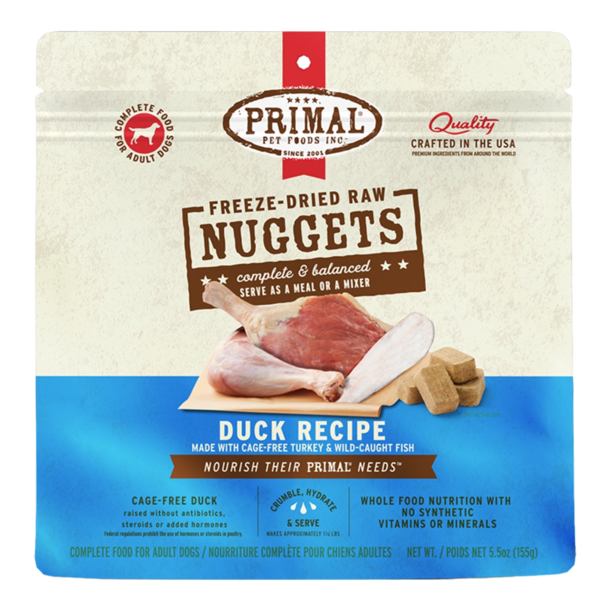Primal Dog Freeze-Dried Duck Made With Turkey & Fish Formula Nuggets 5.5oz.