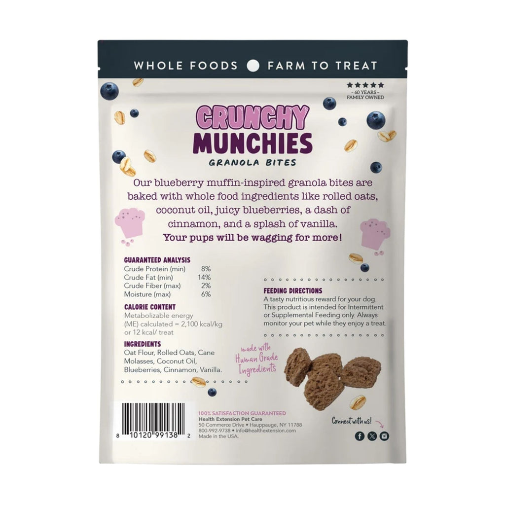 Health Extension Crunchy Munchies Granola Bites-Blueberry Ruffin Dog Treats 5oz.