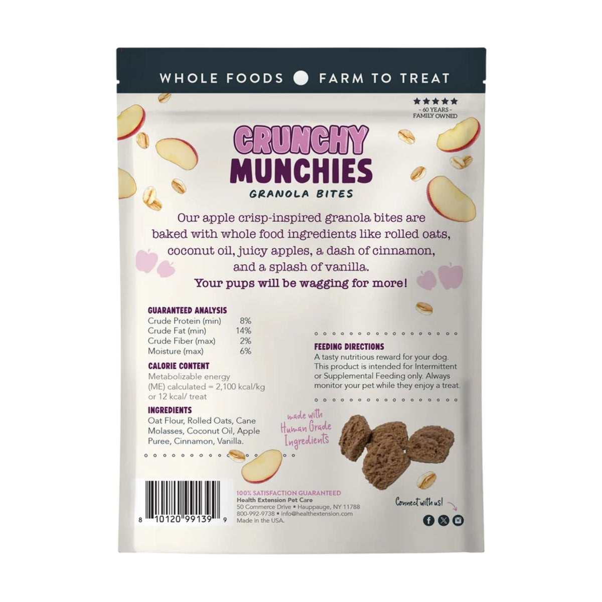 Health Extension Crunchy Munchies Granola Bites-Appley Chrisp Dog Treats 5oz.