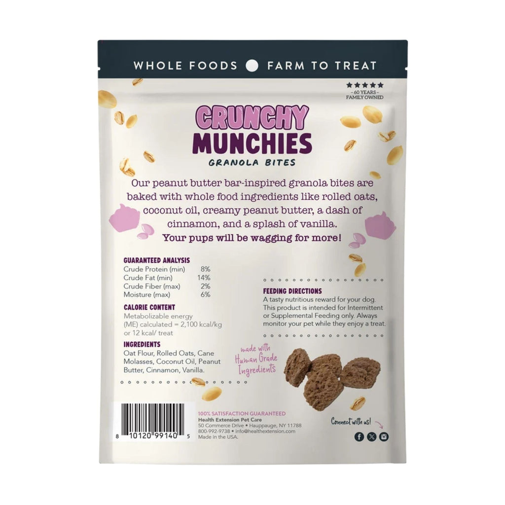Health Extension Crunchy Munchies Granola Bites-Peanutty Squares Dog Treats 5oz.
