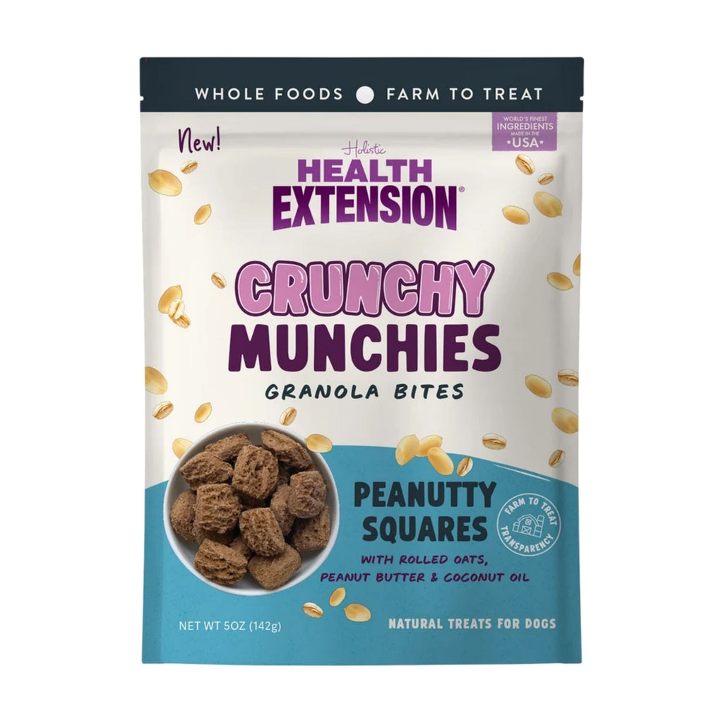 Health Extension Crunchy Munchies Granola Bites-Peanutty Squares Dog Treats 5oz.