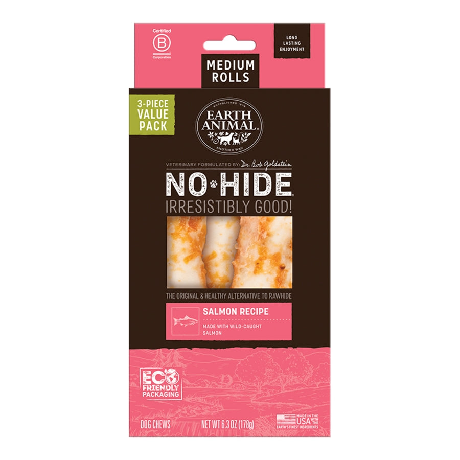 EARTH ANIMAL DOG NO-HIDE SALMON ROLLS MEDIUM VALUE 3 PACK