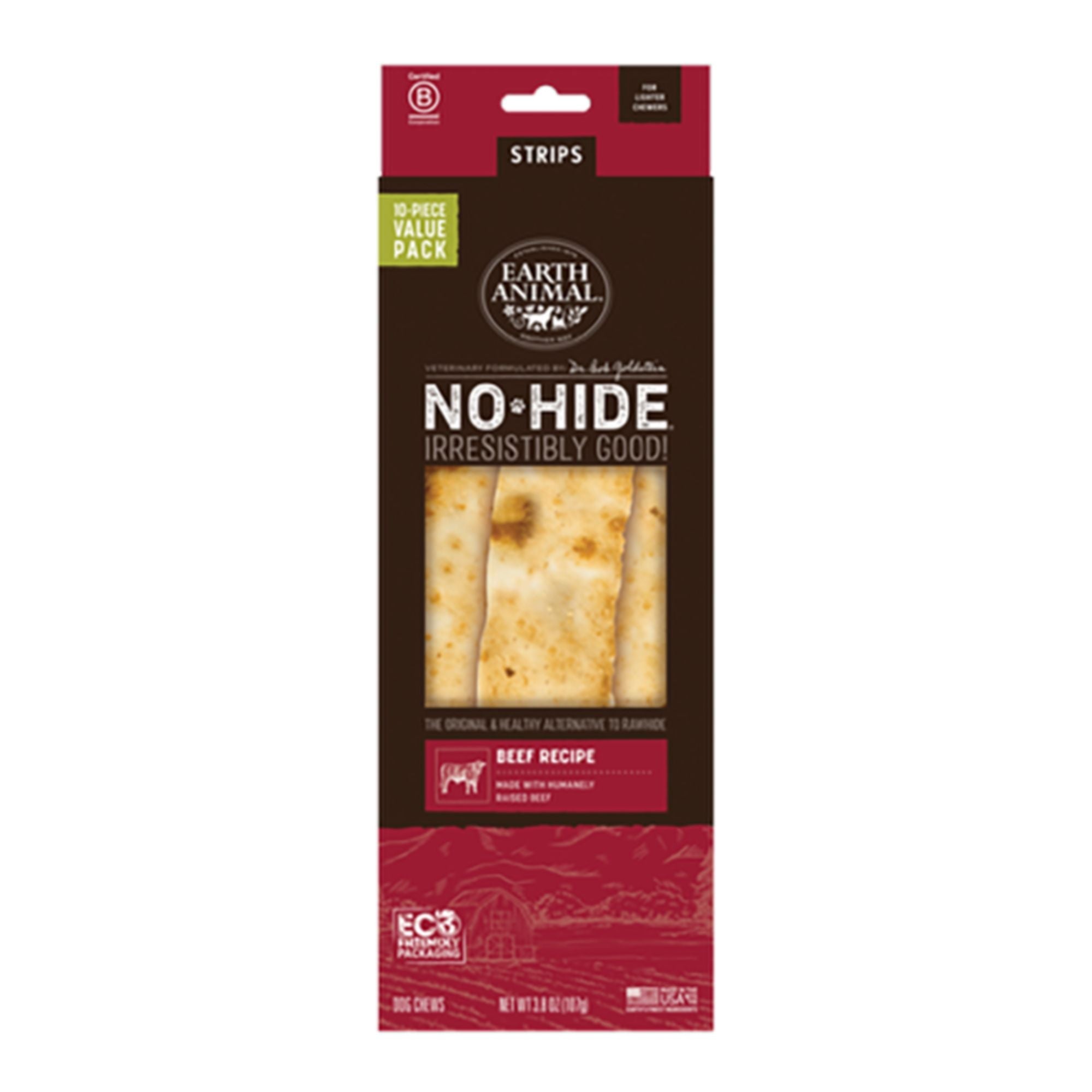 Earth Animal Dog No - Hide Original Collection Beef Strips Value Pack - 10 Pack